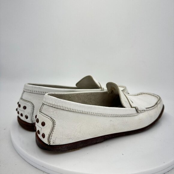 Tod's Penny Loafers White Leather Slip On Driving Flat Women Shoes Sz 7 EU 37 - Picture 5 of 13